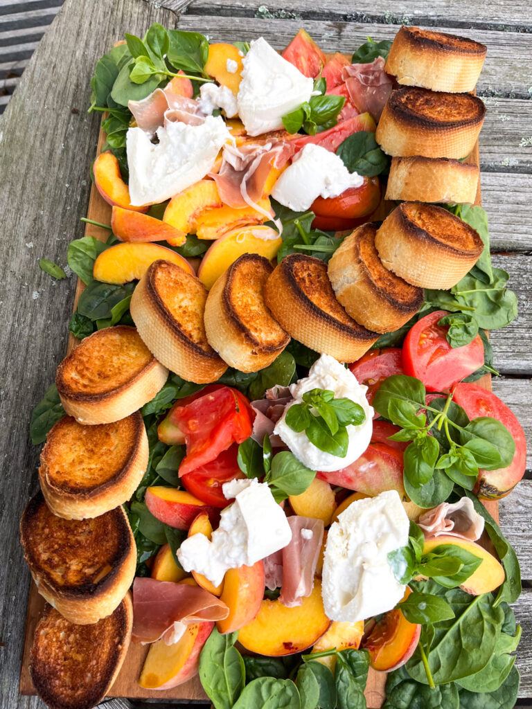 Burrata, Tomato and Peach Charcuterie Board