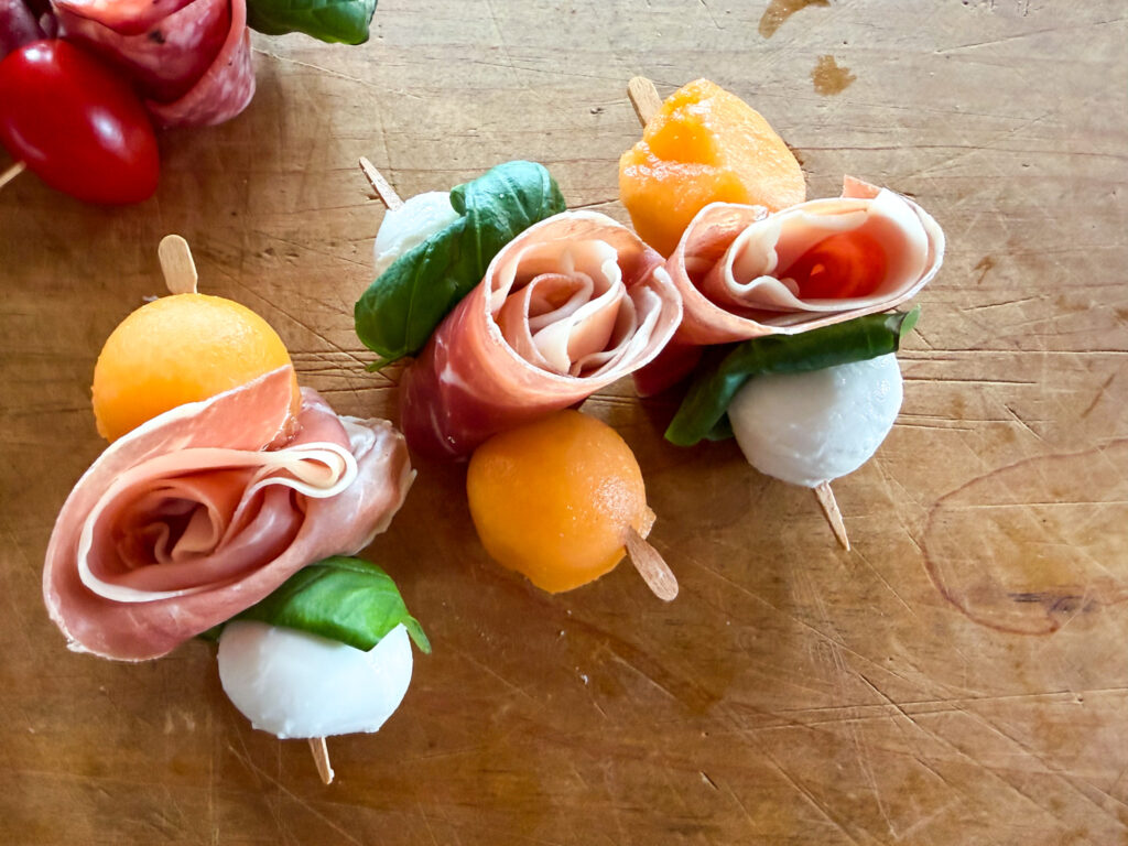 Cantaloupe and Prosciutto Charcuterie Rose Skewer Ideas