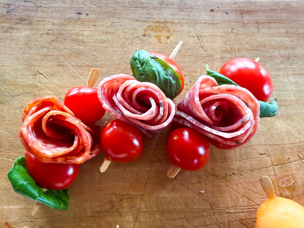 Salami and Tomatoes Charcuterie Rose Skewer 