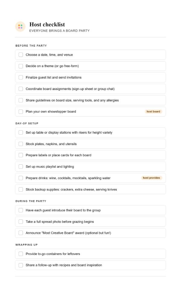 Everyone Brings a Board Charcuterie Board Party Checklist